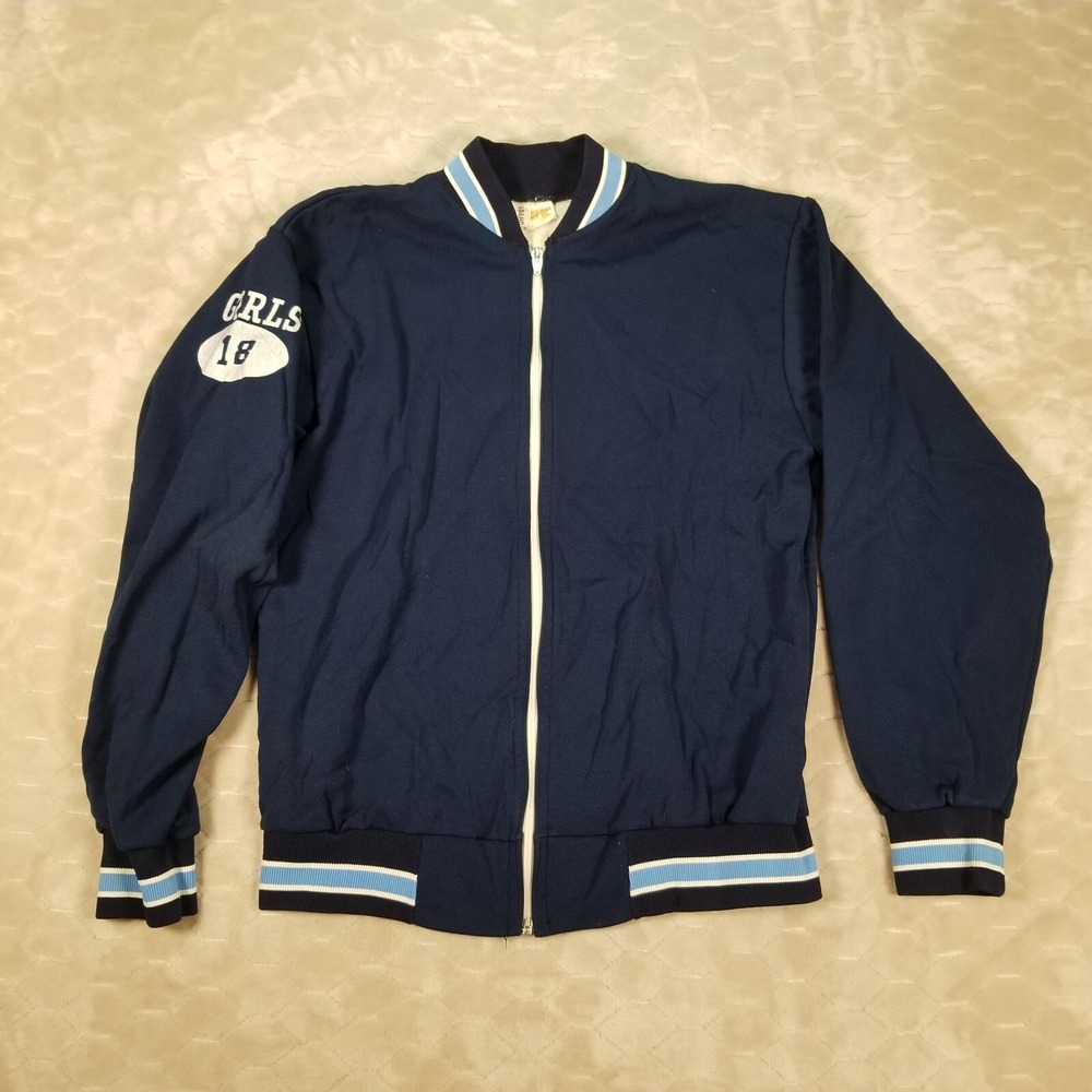 VTG Russell Athletic 60s 70s Nylon Track Jacket Carson Girls Sz Med Gold Tag